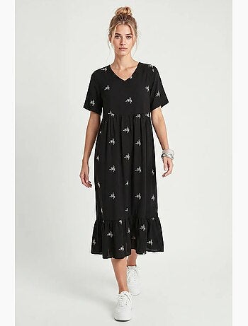 Vestido midi bordado com decote em v istanbul