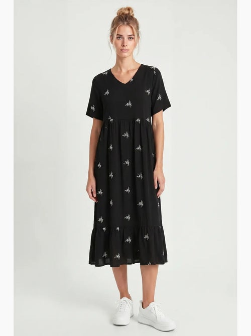 Vestido midi bordado com decote em v istanbul - Kiabi Vestido midi bordado com decote em v istanbul - Kiabi