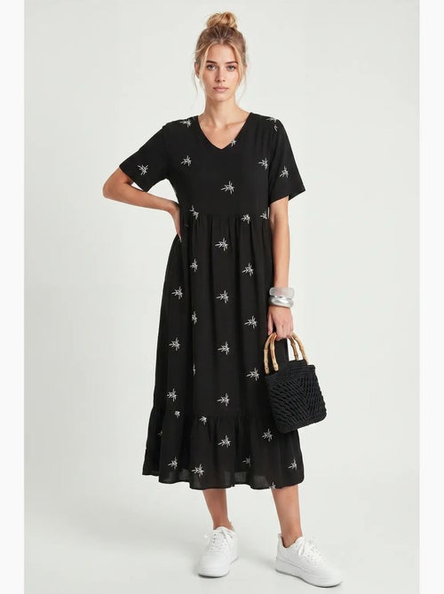 Vestido midi bordado com decote em v istanbul - Kiabi Vestido midi bordado com decote em v istanbul - Kiabi