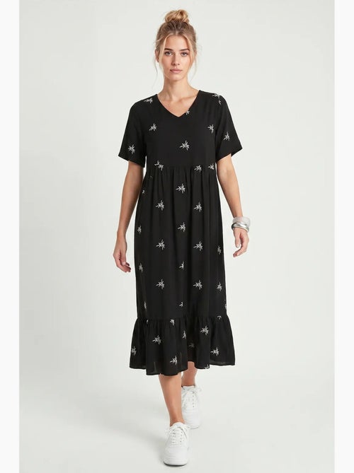 Vestido midi bordado com decote em v istanbul - Kiabi Vestido midi bordado com decote em v istanbul - Kiabi