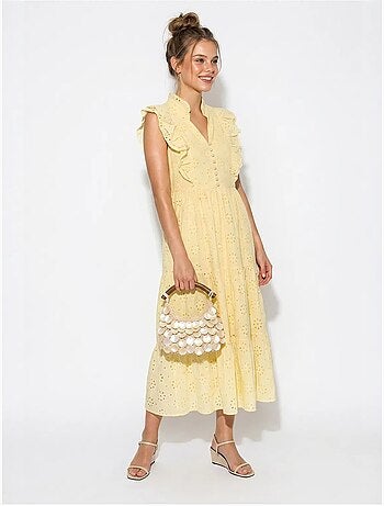 Vestido midi bordado em mistura de algodão lucci