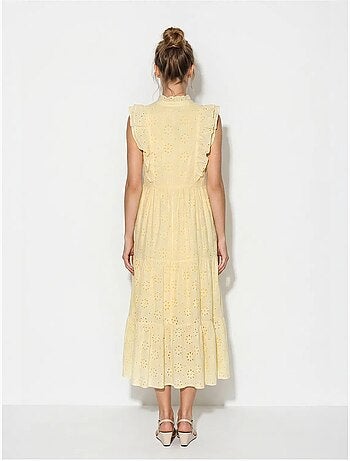 Vestido midi bordado em mistura de algodão lucci
