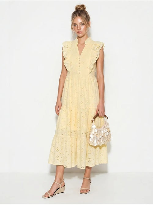 Vestido midi bordado em mistura de algodão lucci - Kiabi Vestido midi bordado em mistura de algodão lucci - Kiabi