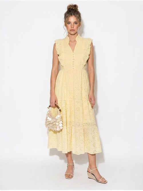Vestido midi bordado em mistura de algodão lucci - Kiabi Vestido midi bordado em mistura de algodão lucci - Kiabi