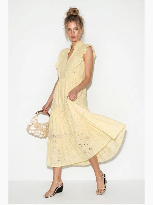 Vestido midi bordado em mistura de algodão lucci - Kiabi Vestido midi bordado em mistura de algodão lucci - Kiabi