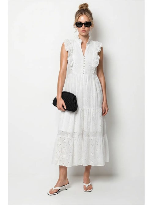 Vestido midi bordado em mistura de algodão lucci - Kiabi Vestido midi bordado em mistura de algodão lucci - Kiabi