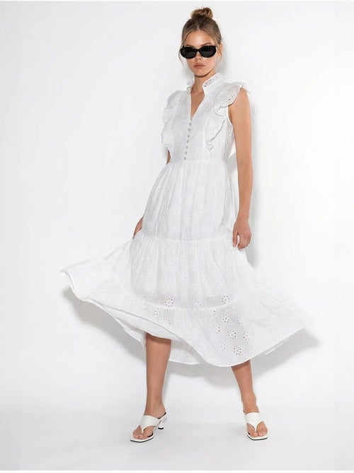 Vestido midi bordado em mistura de algodão lucci - Kiabi Vestido midi bordado em mistura de algodão lucci - Kiabi