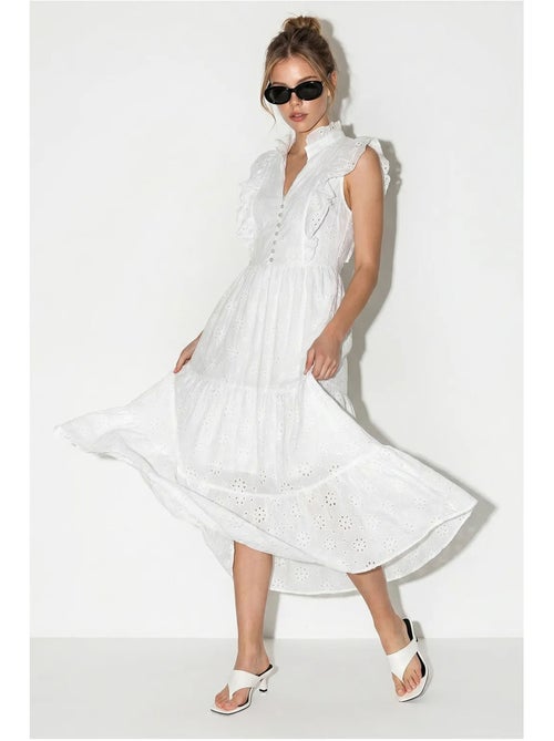 Vestido midi bordado em mistura de algodão lucci - Kiabi Vestido midi bordado em mistura de algodão lucci - Kiabi