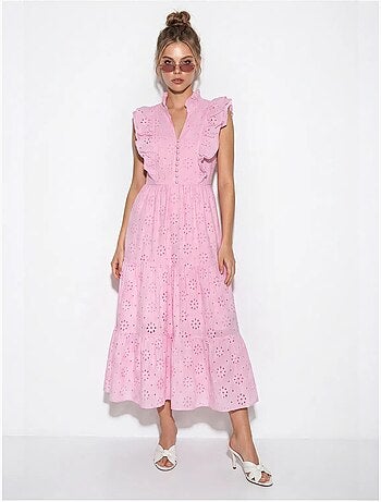 Vestido midi bordado em mistura de algodão lucci
