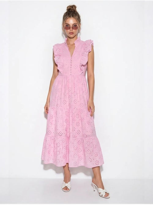 Vestido midi bordado em mistura de algodão lucci - Kiabi Vestido midi bordado em mistura de algodão lucci - Kiabi