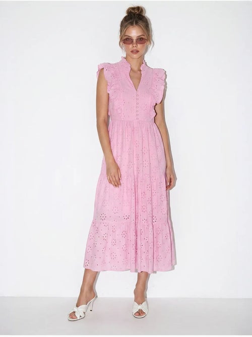 Vestido midi bordado em mistura de algodão lucci - Kiabi Vestido midi bordado em mistura de algodão lucci - Kiabi