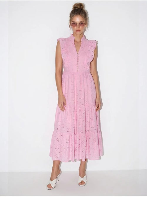Vestido midi bordado em mistura de algodão lucci - Kiabi Vestido midi bordado em mistura de algodão lucci - Kiabi
