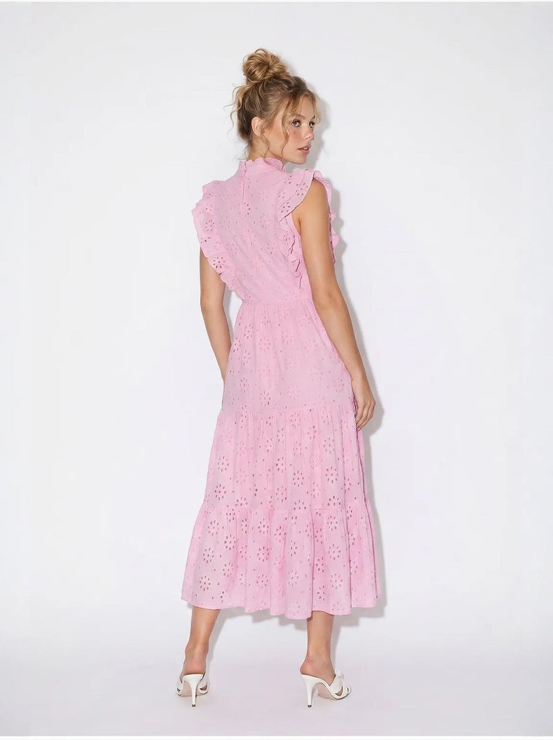 Vestido midi bordado em mistura de algodão lucci Rosa - Kiabi