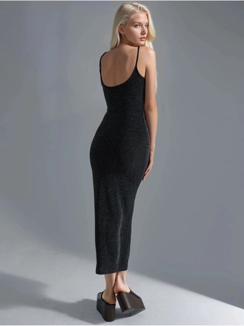 Vestido midi brilhante com decote em u busem - Kiabi Vestido midi brilhante com decote em u busem - Kiabi