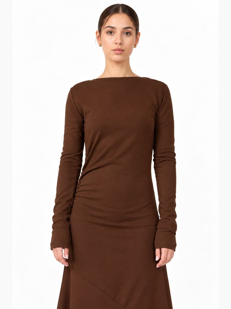 Vestido midi busem Castanho-chocolate - Kiabi