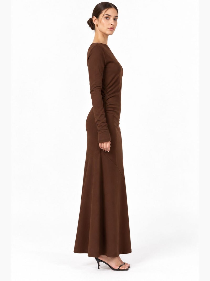 Vestido midi busem Castanho-chocolate - Kiabi