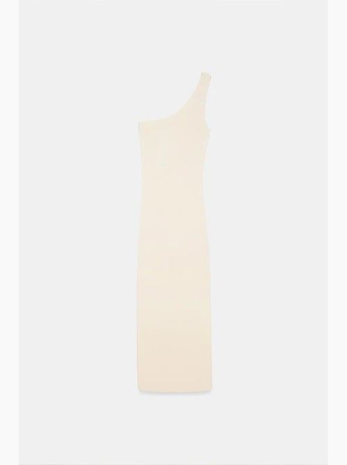 Vestido midi canelado assimétrico de um ombro só dilvin - Kiabi Vestido midi canelado assimétrico de um ombro só dilvin - Kiabi