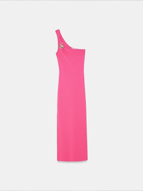 Vestido midi canelado assimétrico de um ombro só dilvin - Kiabi Vestido midi canelado assimétrico de um ombro só dilvin - Kiabi