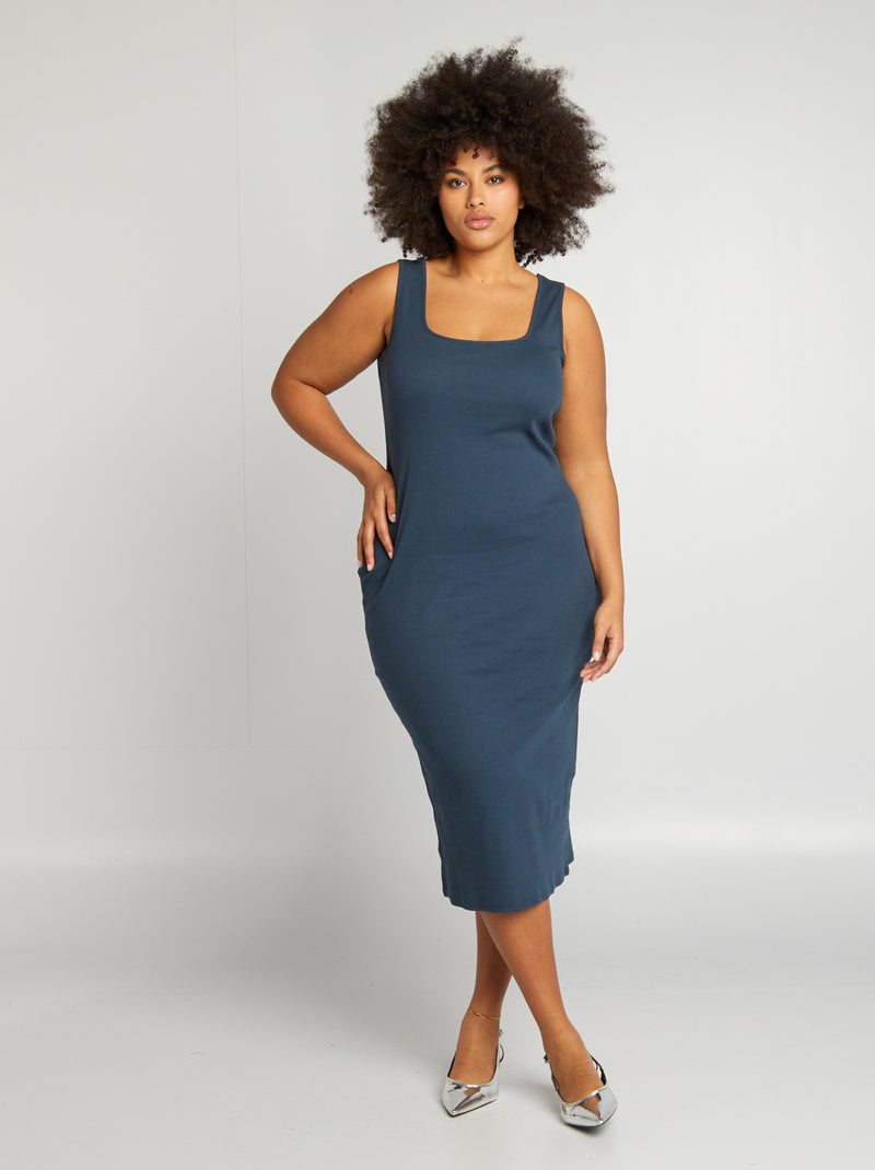 Vestido midi canelado AZUL - Kiabi