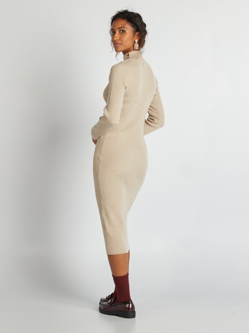 Vestido midi canelado BEGE - Kiabi