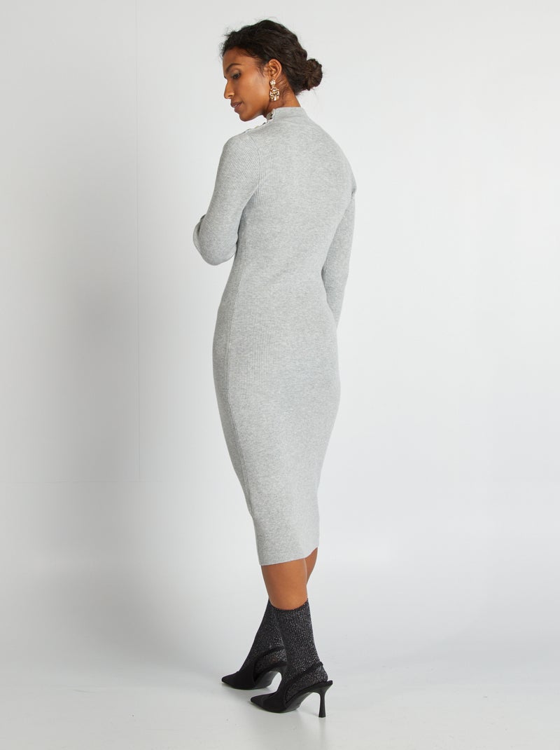 Vestido midi canelado CINZA - Kiabi