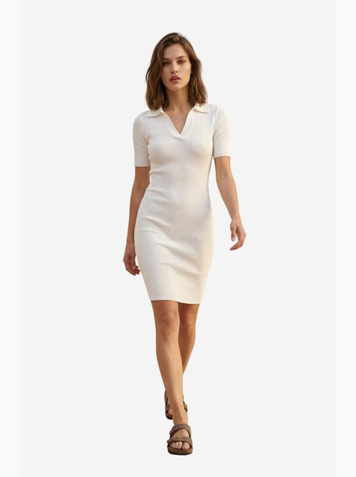 Vestido midi canelado com gola polo my fashion - Kiabi