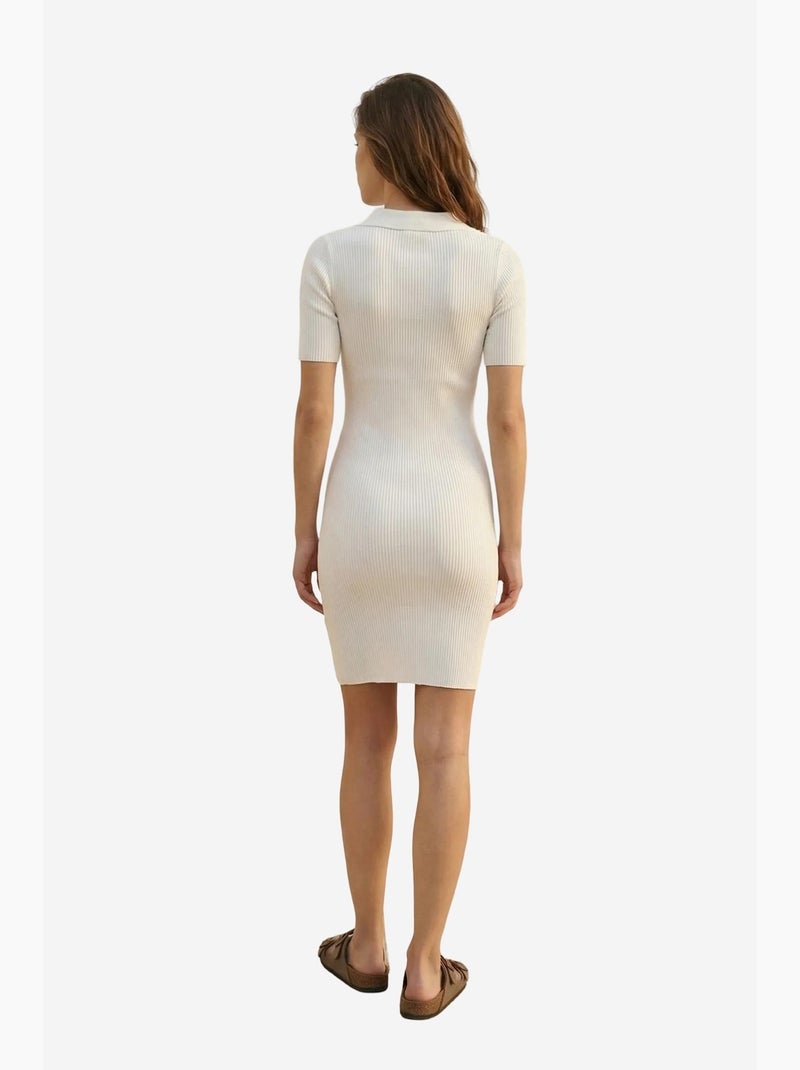 Vestido midi canelado com gola polo my fashion Branco - Kiabi