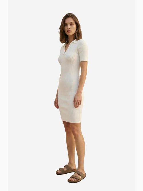 Vestido midi canelado com gola polo my fashion - Kiabi