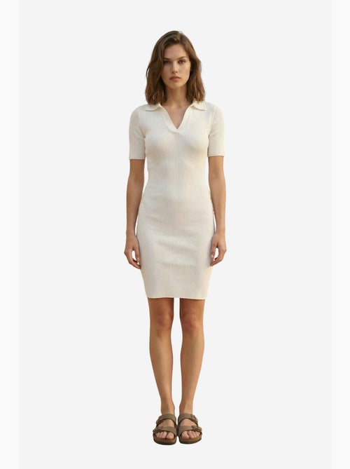 Vestido midi canelado com gola polo my fashion - Kiabi