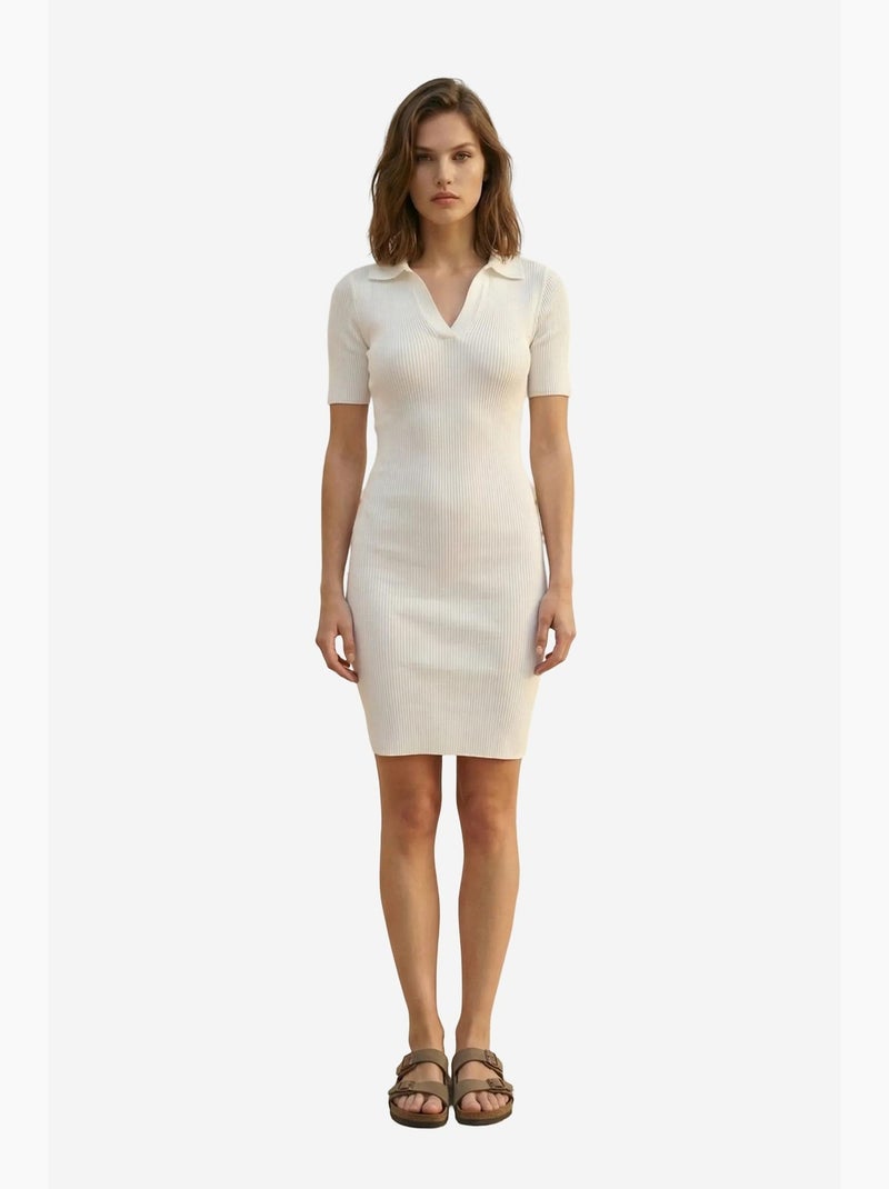 Vestido midi canelado com gola polo my fashion Branco - Kiabi