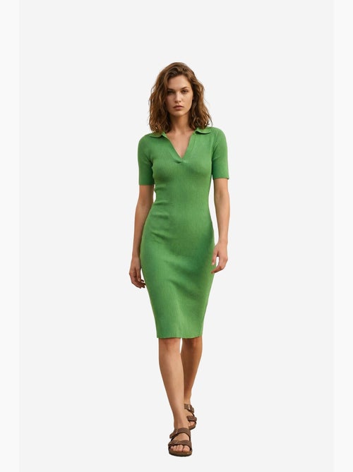 Vestido midi canelado com gola polo my fashion - Kiabi