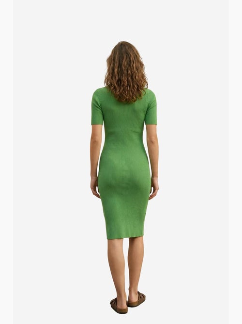 Vestido midi canelado com gola polo my fashion - Kiabi