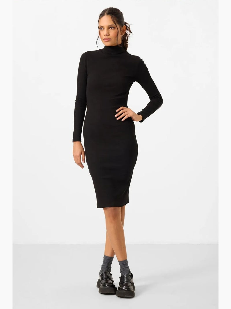 Vestido midi canelado de gola alta tommy Preto - Kiabi