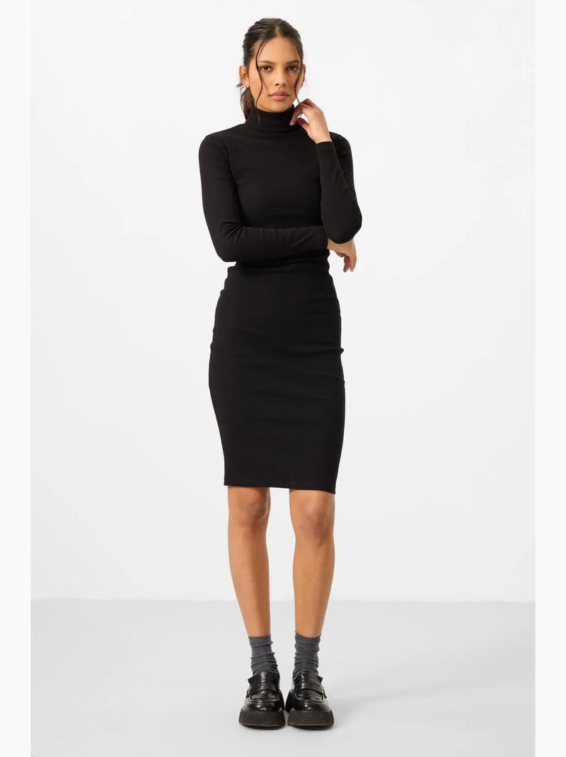 Vestido midi canelado de gola alta tommy Preto - Kiabi