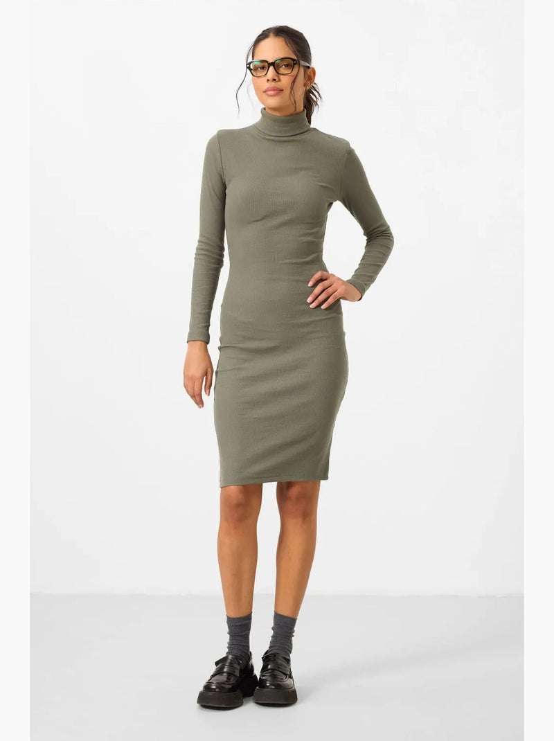 Vestido midi canelado de gola alta tommy Verde - Kiabi