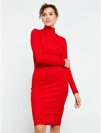 Vestido midi canelado de gola alta tommy