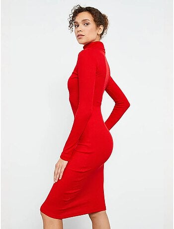 Vestido midi canelado de gola alta tommy