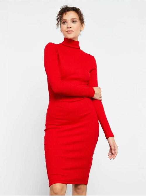 Vestido midi canelado de gola alta tommy - Kiabi Vestido midi canelado de gola alta tommy - Kiabi
