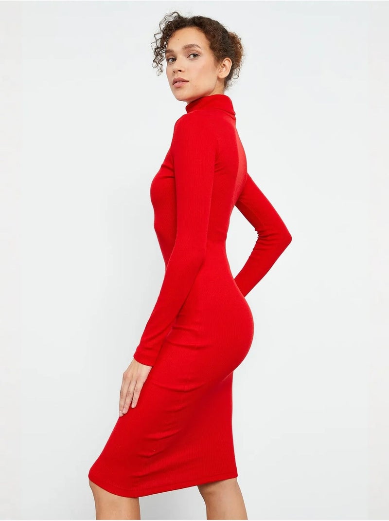 Vestido midi canelado de gola alta tommy Vermelho - Kiabi