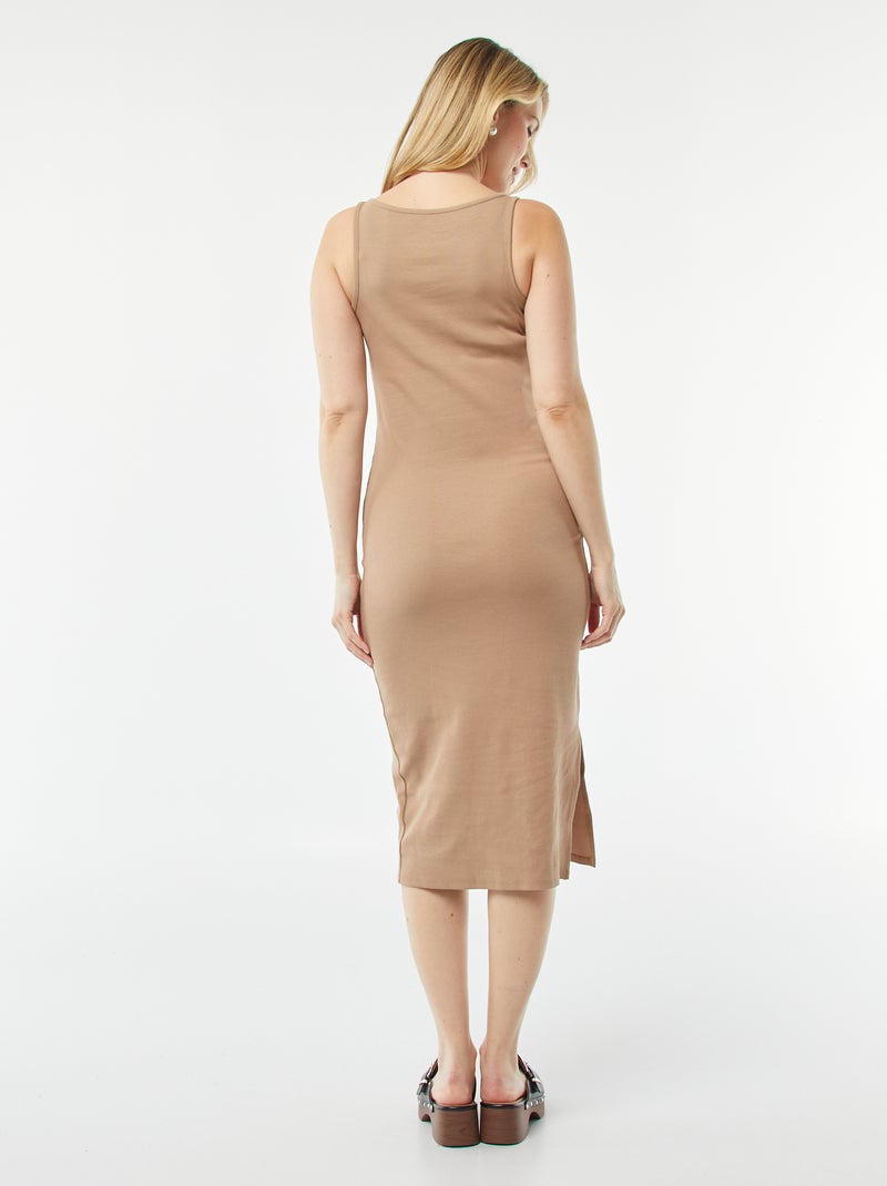 Vestido midi canelado liso com abertura para amamentação BEGE - Kiabi