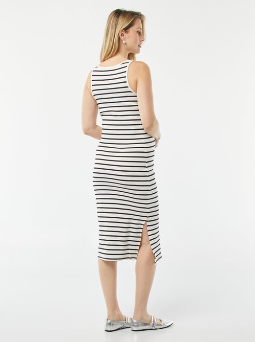 Vestido midi canelado liso com abertura para amamentação - Kiabi