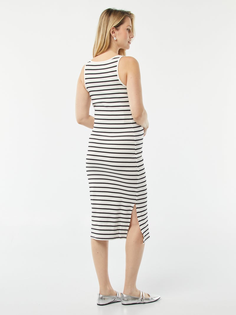 Vestido midi canelado liso com abertura para amamentação BRANCO - Kiabi