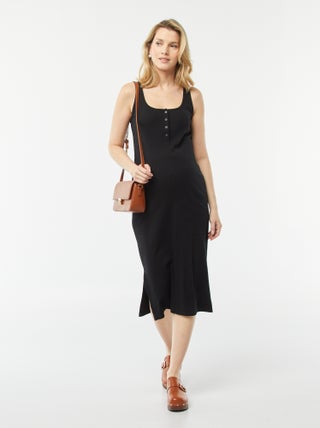 Vestido midi canelado liso com abertura para amamentação