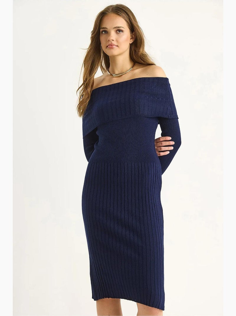 Vestido midi canelado lucci Azul-marinho - Kiabi