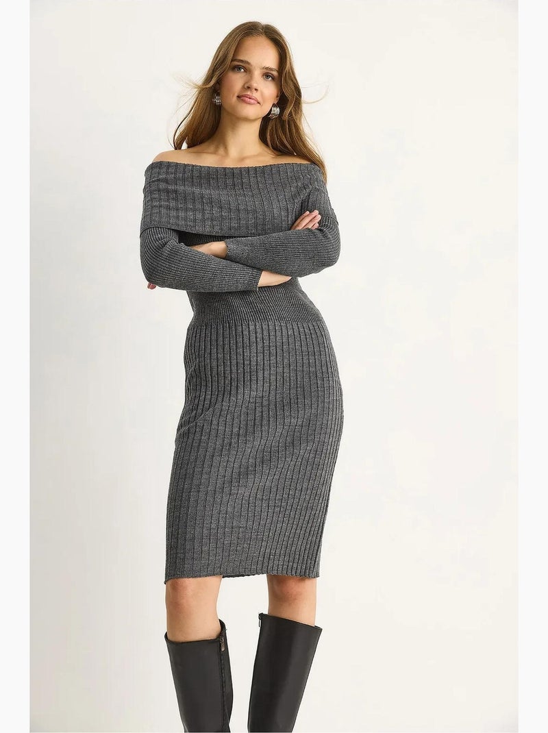 Vestido midi canelado lucci Cinza médio - Kiabi