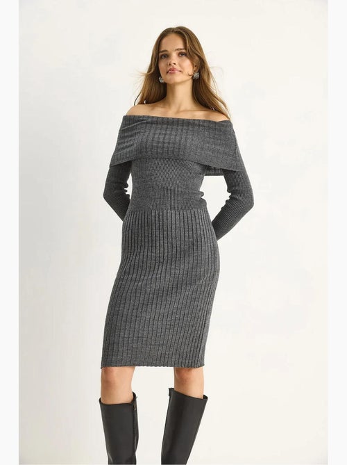 Vestido midi canelado lucci - Kiabi