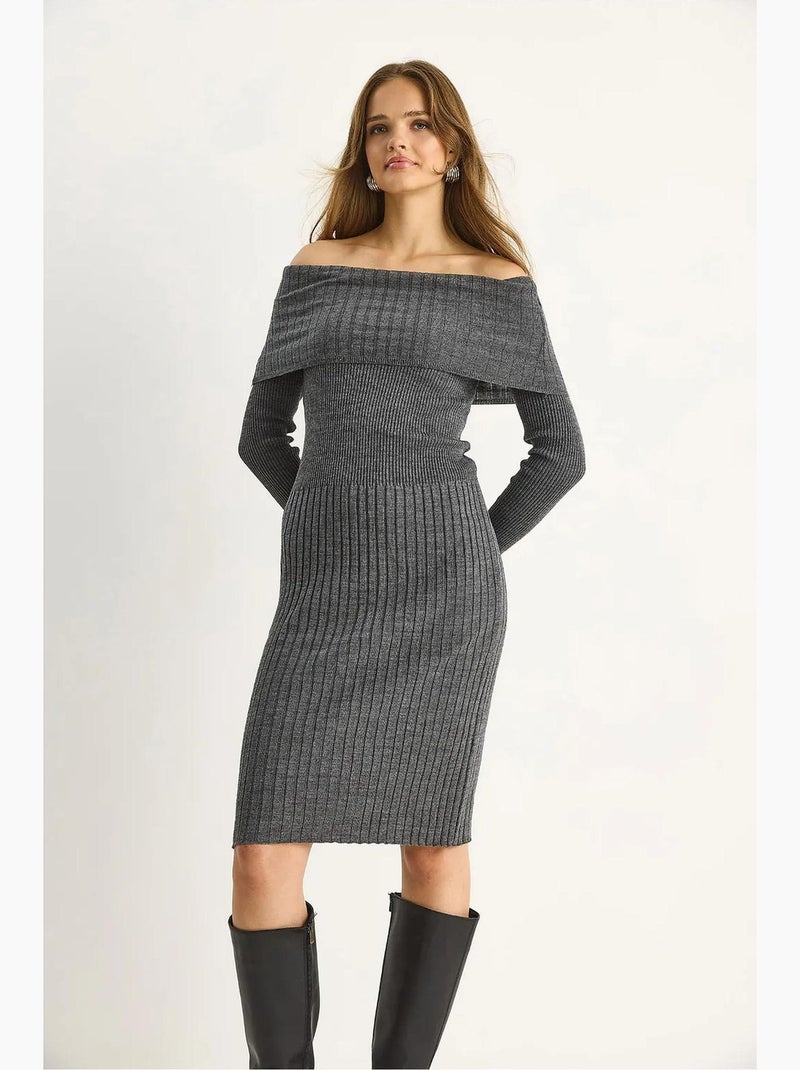Vestido midi canelado lucci Cinza médio - Kiabi