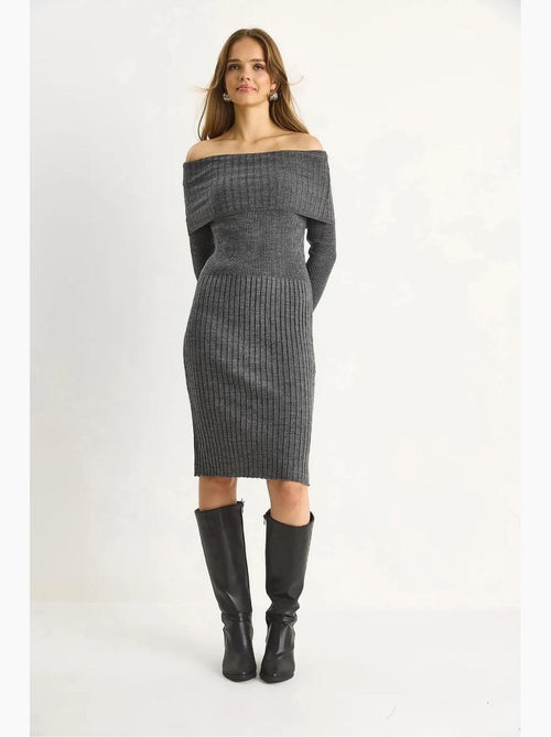 Vestido midi canelado lucci - Kiabi