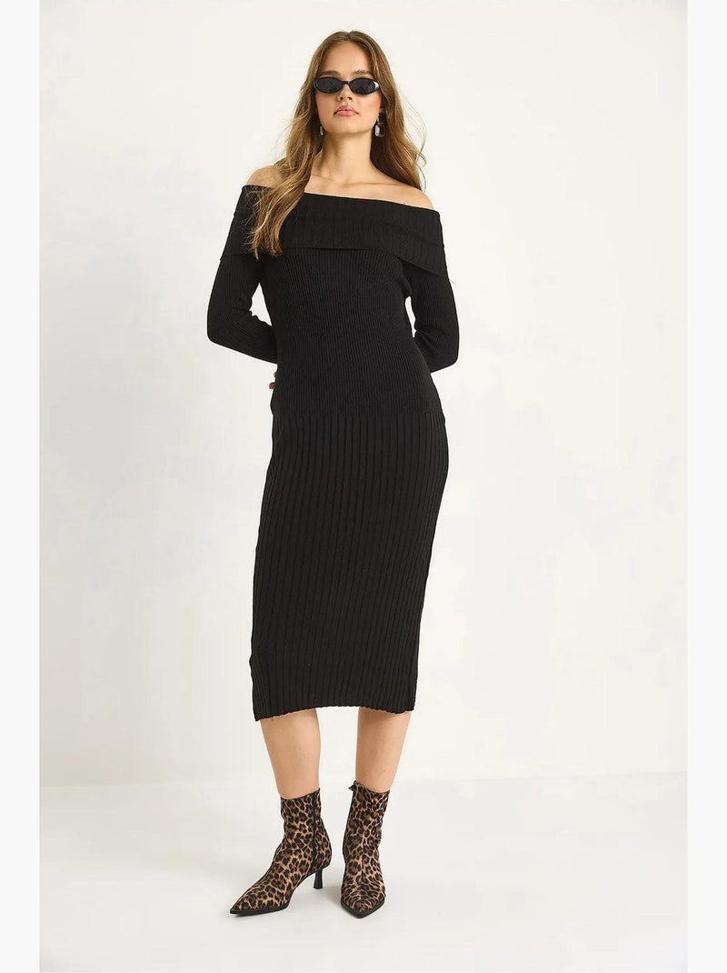 Vestido midi canelado lucci Preto - Kiabi