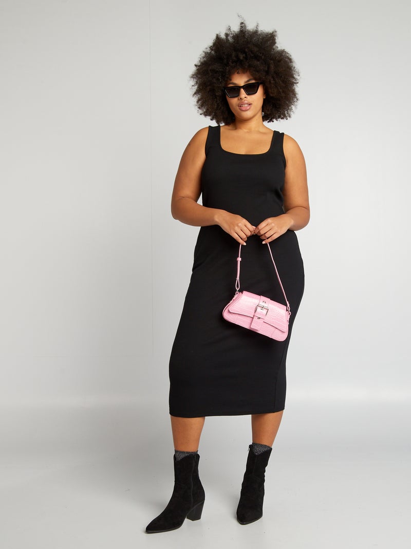 Vestido midi canelado Preto - Kiabi